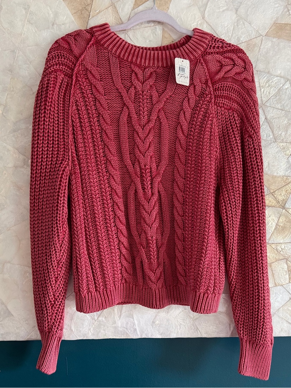 NWT Free People Frankie Cable Sweater Cherry Red Size Small